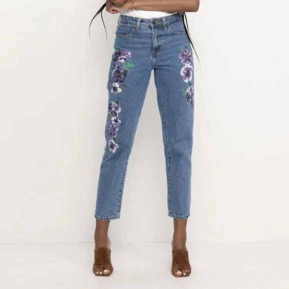 Ptcl Jeans Ptcl Highrise Floral Print Mom Straight Jeans